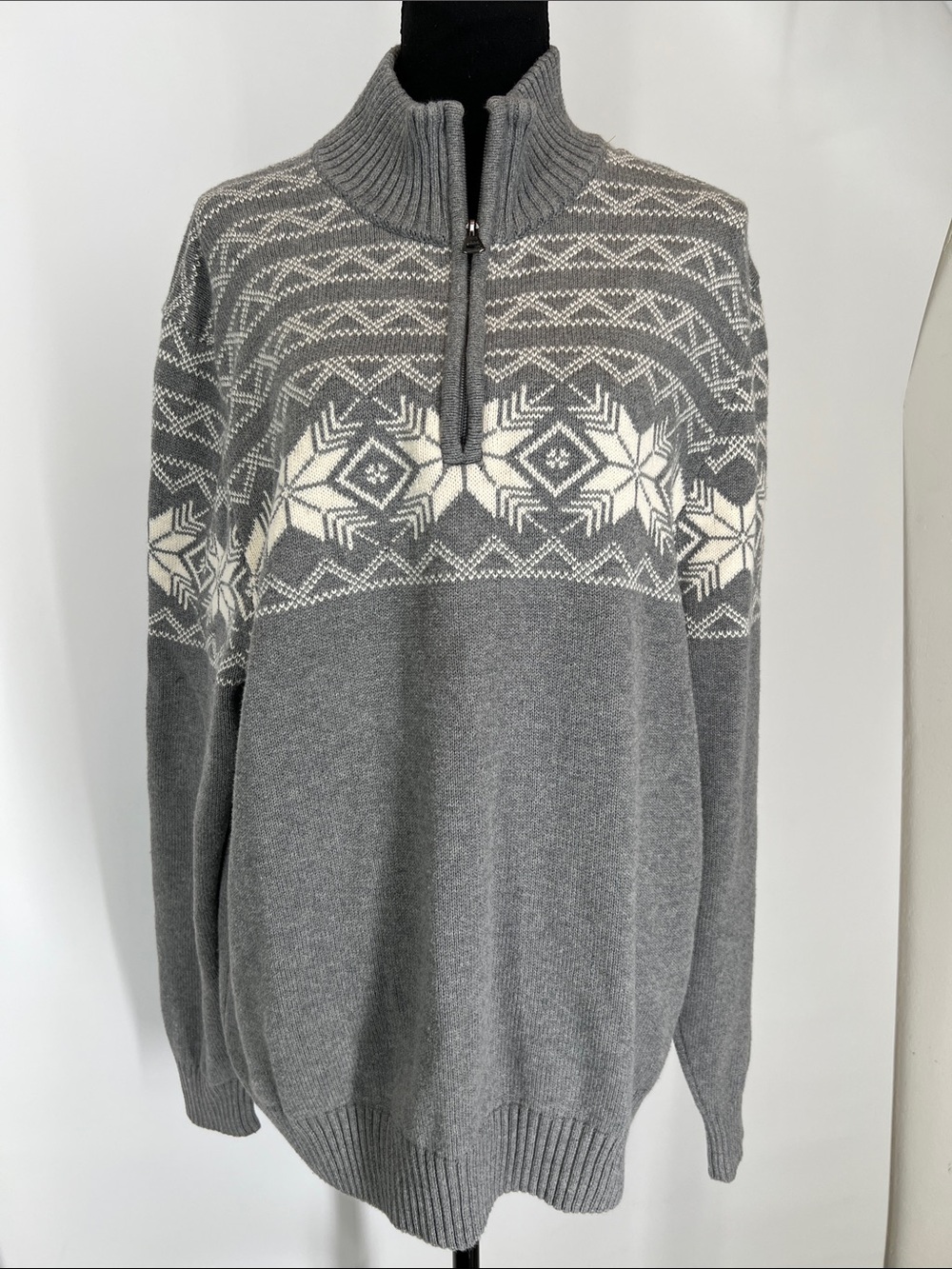 Classic‎ Grey & White Snowflake Half-Zip Nordic Sweater